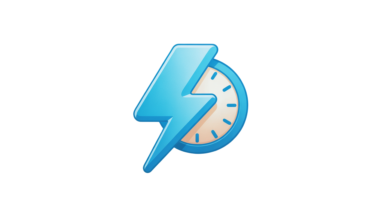 A lighting icon mixed with a clock representing fast response times