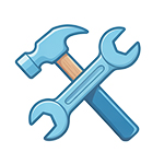 a light blue icon of a wrench crossed with a hammer